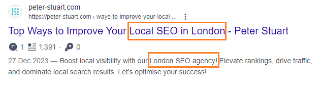 peter stuart local seo search result